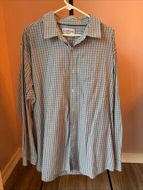 croft & barrow Blue and White Small Check Dress Shirt